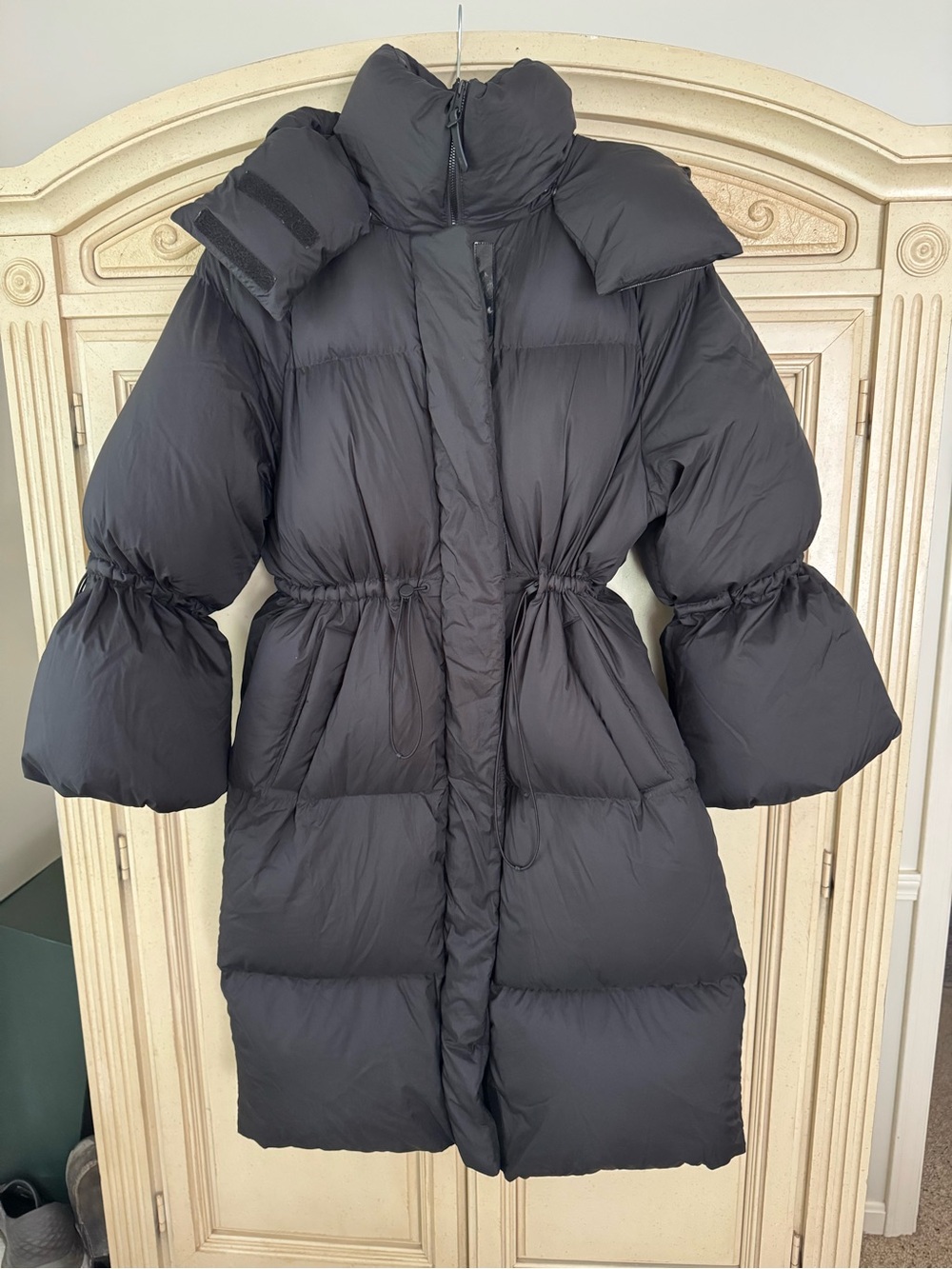Mackage Black Long Puffer Coat with Drawstring Waist